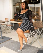 SC Plus Size Hot Drilling Mesh Mini Dress MUE-0010