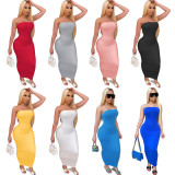 SC Plus Size Solid Strapless Long Dress MUE-2838