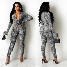 SC Sexy Slim Leopard Print Long Sleeve Two Piece Pants Set(Without Belt) GOSD-OS6112