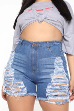 SC Plus Size Denim Ripped Hole Jeans Shorts MUE-2841