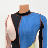 SC Ribbed Colorblock Long Sleeve Slim Fit Jumpsuit GOSD-OS6343