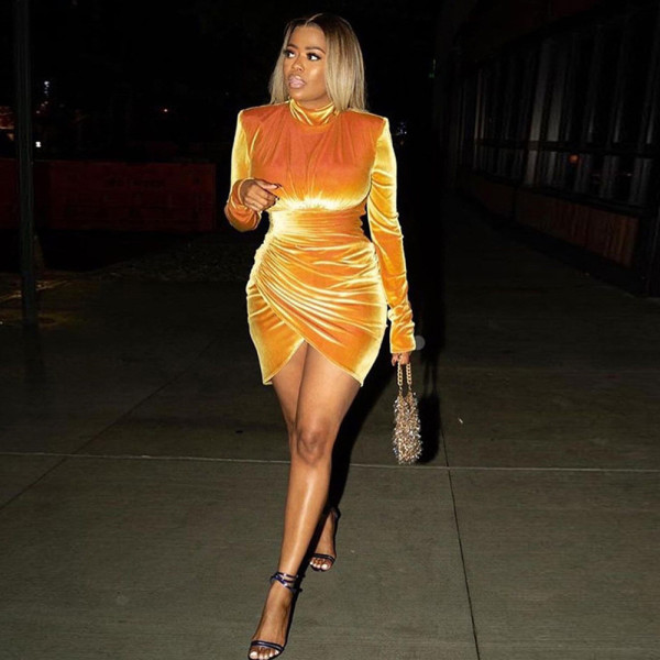 SC Velvet Long Sleeve Mini Dress GOSD-OS6363