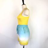 SC Casual Tank Top+Gradient Shorts Two Piece Sets GWDS-220511