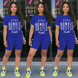 SC Letter Print T Shirt And Shorts Two Piece Sets SHA-86224