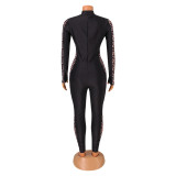 SC Printed Mesh Splice Long Sleeve Jumpsuit GOSD-OS6375