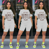 SC Letter Print T Shirt And Shorts Two Piece Sets SHA-86224