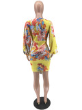 SC Floral Print V Neck Long Sleeve High Waist Dress YH-5275