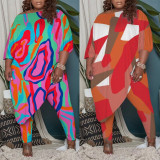 SC Plus Size Sexy Printed Long Top And Pants 2 Piece Sets NY-10236
