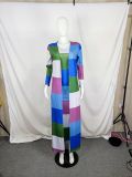 SC Block Color Sexy Print Tube Top Dress+Long Coat Two Piece Set QYF-5033