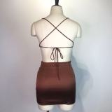 SC Lace-up Backless Top And Skirt Two Piece Set GWDS-210520