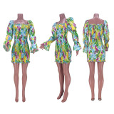 SC Sexy Puff Sleeve Floral Print Dress GZYF-80310
