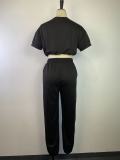 SC Fashion Splice Short Sleeve Two Piece Pants Set GWDS-220801