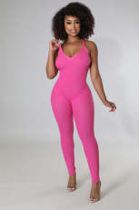 SC Solid Cross Strap Tight Jumpsuit LA-3323