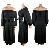 SC Plus Size Solid Long Sleeve Maxi Dress TE-4463