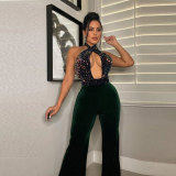 SC Sexy Sequin Patchwork Halter Jumpsuit NY-2556