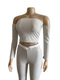 SC Sexy Off Shoulder Long Sleeve Slim 2 Piece Pants Sets WUM-22820
