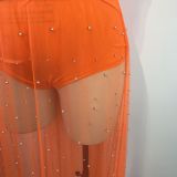 SC Plus Size Mesh Sheer Print Beaded Skirt Suit GWDS-6134