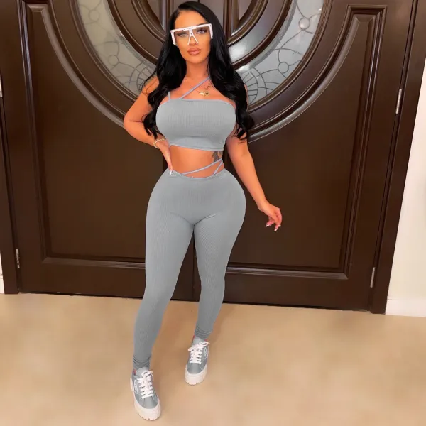SC Solid Two Piece Pants Set GWDS-220459