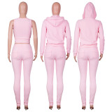SC Solid Hooded Coat+Tank Top+Pants 3 Piece Sets CH-8235