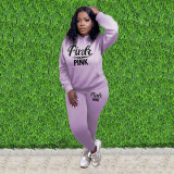 SC Pink Letter Print Hoodies Two Piece Pants Sets MEI-9276