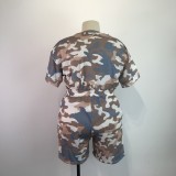SC Plus Size Camouflage Print Short Sleeve Shorts 2 Piece Set GWDS-210415