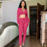 SC Solid Hooded Zipper Top And Pants Two Piece Sets CH-8236