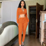 SC Solid Hooded Zipper Top And Pants Two Piece Sets CH-8236