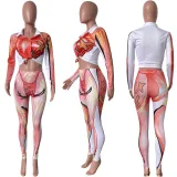 SC Casual Printed Long Sleeve Two Piece Pants Sets HMS-5556