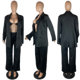 SC Plus Size Solid Bra Top+Coat+Pants 3 Piece Sets DAI-8397