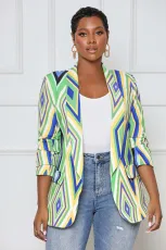 SC Geometric Print Long Sleeve OL Blazer Coat MK-3128