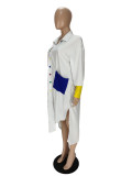 SC Casual Long Sleeve Patchwork Irregular Split Shirt Dress NM-8527