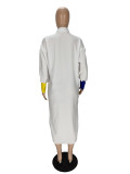 SC Casual Long Sleeve Patchwork Irregular Split Shirt Dress NM-8527