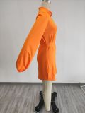 SC Solid Long Sleeve Sashes Mini Dress MIL-L351
