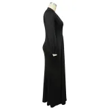 SC Plus Size Solid V Neck Long Sleeve Maxi Evening Dress NNWF-7662
