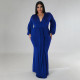 SC Plus Size Solid V Neck Long Sleeve Maxi Evening Dress NNWF-7662