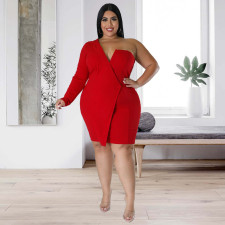 SC Plus Size Sexy One Shoulder Bodycon Dress NNWF-7629