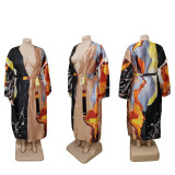 SC Casual Loose Printed Long Cloak Coat (Without Belt)BDF-7016
