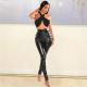 SC PU Leather Black High Waist Ruched Split Tight Pants GOSD-1292