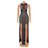 SC Sexy Mesh Hot Drilling Split Night Club Dress (Without Gloves)GOSD-6794