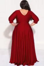 SC Plus Size Solid 3/4 Sleeve Big Swing Maxi Dress LDS-3313