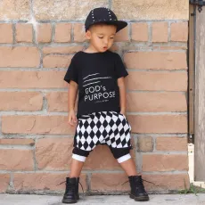 SC Kids Letter Print Short Sleeve Plaid Shorts Two Piece Set GYMF-YM009