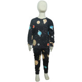 SC Kids Starry Sky Print Long Sleeve Two Piece Pants Set GYMF-YM053