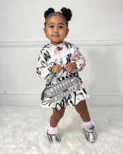 SC Kids Girls Printed Long Sleeve Hooded And Skirt Two Piece Set GYMF-YM076