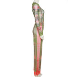 SC Sexy Mesh Printed Long Sleeve 2 Piece Pants Sets XEF-19040