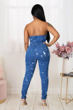 SC Denim Strapless off Shoulder Tight Jeans Jumpsuit LX-6947