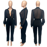 SC Fashion Chiffon Splice Long Sleeve Jumpsuit ME-8199