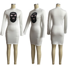 SC Round Neck Long Sleeve Print Dress JZHF-8120