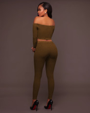 SC Sexy Ribbed Off Shoulder Two Piece Pants Sets TE-4469