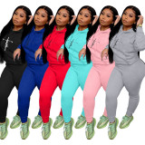 SC Plus Size Embroidery Hoodie Two Piece Pants Sets XMF-162