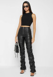 SC PU Leather Zipper Skinny Stacked Pants GWDS-220915